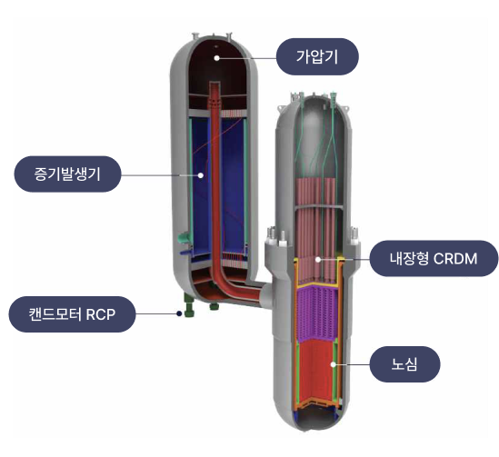 BANDI 구조 : 가입기, 증기발생기, 내장형 CRDM, 캔드모터 RCP, 노심